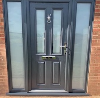 Grey door with 2 glass panels