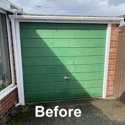 Green garage door before